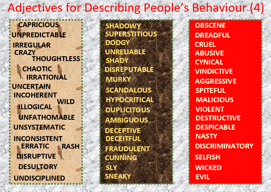 Vocabulary For Describing People's Behaviour: Adjectives, Colourful ...