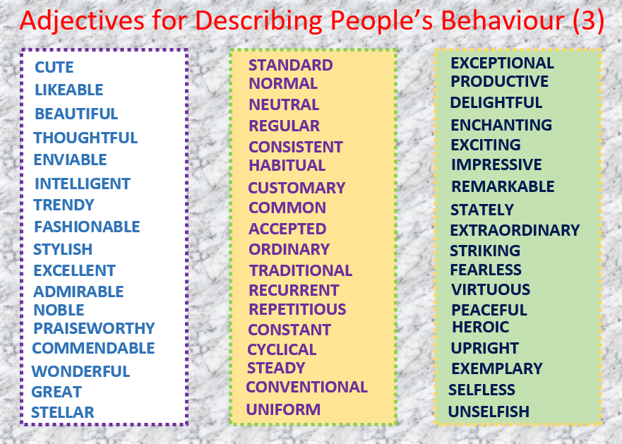 Vocabulary For DESCRIBING PEOPLE'S BEHAVIOUR: Adjectives, Detailed ...